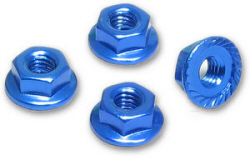 Atlas OP8-288 - 4mm Alum Flanged Lock Nut  , Blue , 4 pcs.