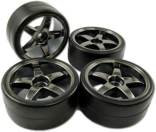 Hong Nor HS-18B - 26mm Drift Tire Set, 5-Spoke Wheel, Black, 4 pcs