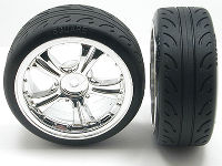 Square SRK3-4DR - Radial Drift Tire Set / 26mm Split-5 Chrome Wheel 4mm Offset 4mm (1 Pair)