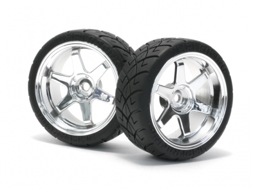 HPI 4733 - Mounted X-pattern Tire D Compound on TE37 0mm offset Chrome Wheel 