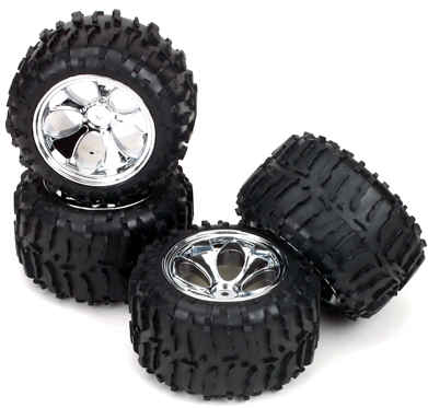 LOSB0965 - Mounted Magneto Chrome Wheel with Claw Tire, 4 pcs (Mini-LST)
