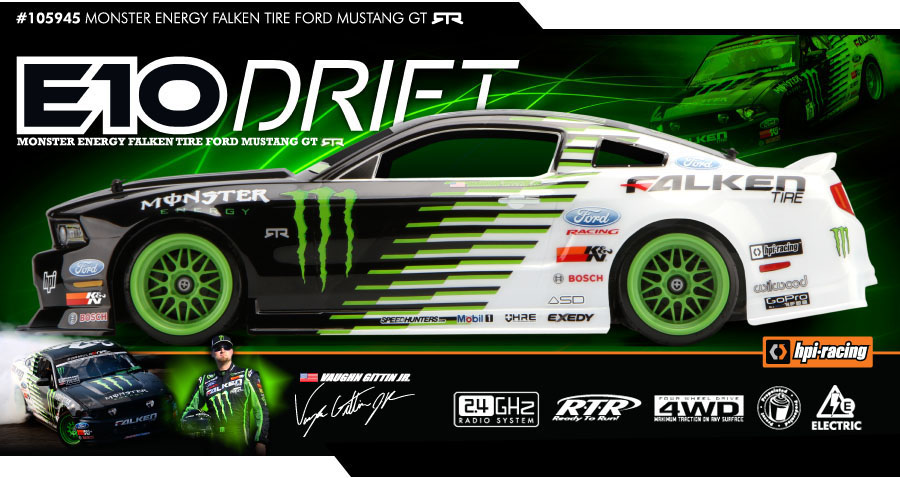 HPI 105945 - RTR E10 Drift Monster Energy Falken Tire Ford Mustang GT 