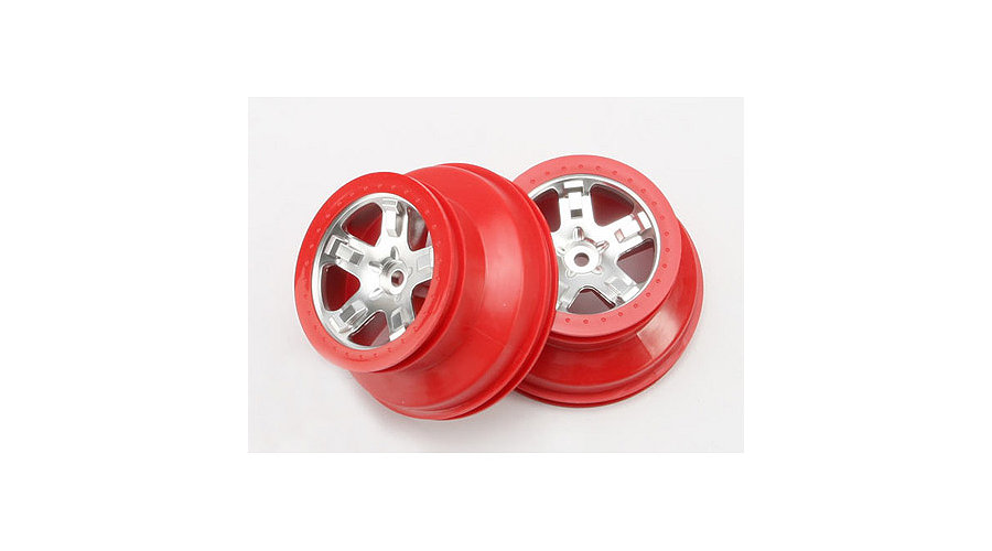 Traxxas 5872A - 2.2 / 3.0 SCT Wheel Chrome with Red Beadlocks (Slash Rear, Slash 4x4 Front & Rear)