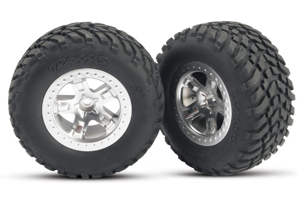 Traxxas 5875 - 2.2 / 3.0 Pre-Mounted SCT Front Tires on Satin Chrome Wheels (Slash 2WD Front)