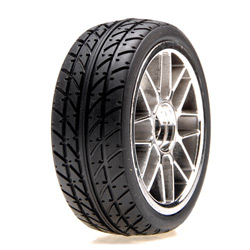 Losi LOSB7470 -  Glued Radial Tire on 24mm Mesh Chrome Wheels, 1 pair 