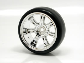 Square SRK3-310H - Hard Plastic Type Drift Tire Set / 26mm 7-Spoke Chrome Wheel 10mm Offset (1 Pair)