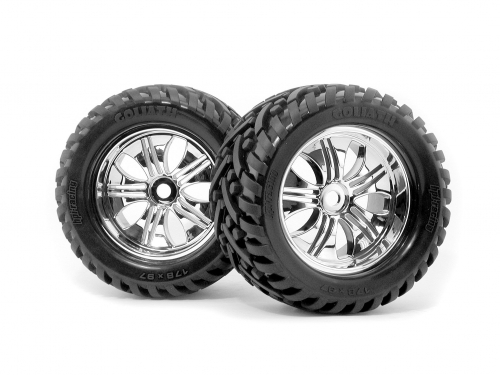 HPI 4728 - Mounted Goliath Tire  178x97mm on Tremor Chrome Wheel (Savage Flux, Savage X, Savage XL)