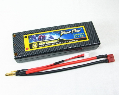 Giant Power 2S5200-50C-T - 7.4V 5200mAh 50C Lipo Battery Pack, 5C Fast Charge, T-Plug, Hard Case