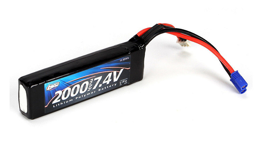 Losi LOSB9835 - 7.4V 2000mAh 2S 20C Lipo, Long EC2 (Mini 8IGHT)