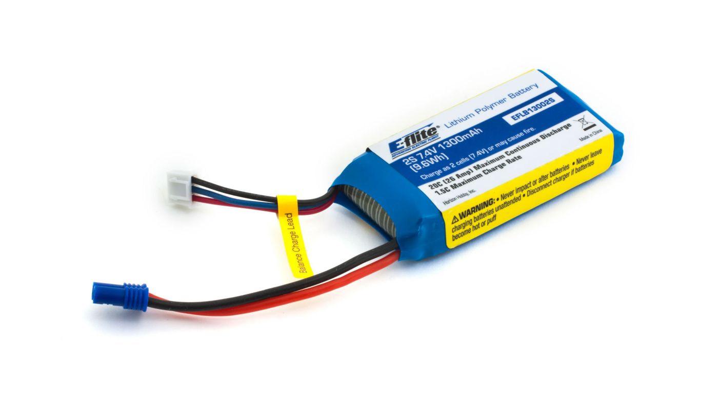 E-Flite EFLB13002S20 - 1300mAh 2S 7.4V 20C LiPo, 18 AWG EC2