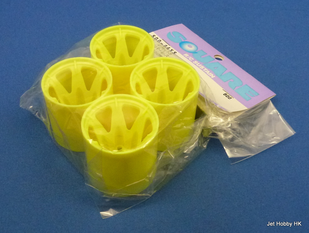 Square SDD-04YS - 6-Spoke Rear Wheel Yellow 4pcs (1:12 Pan Car)