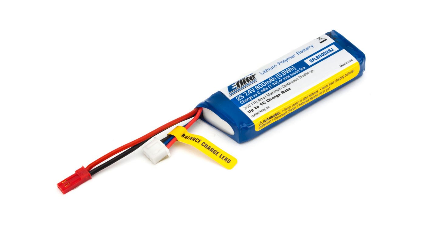 E-Flite EFLB8002SJ - 800mAh 2S 7.4V 20C LiPo 20AWG JST