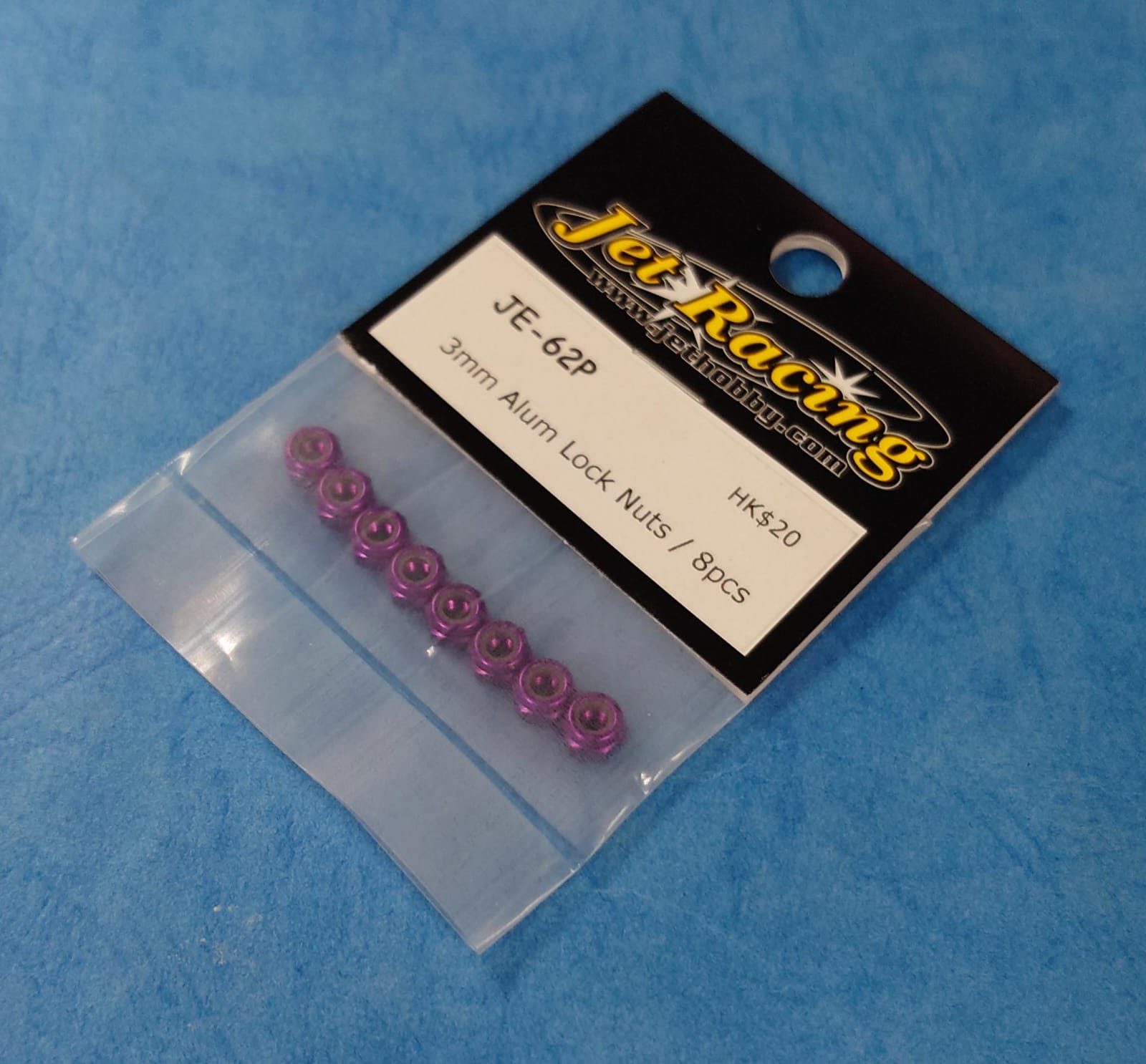 Jet Racing JE-62P - 3mm Alum Lock Nuts / 8pcs (Purple)