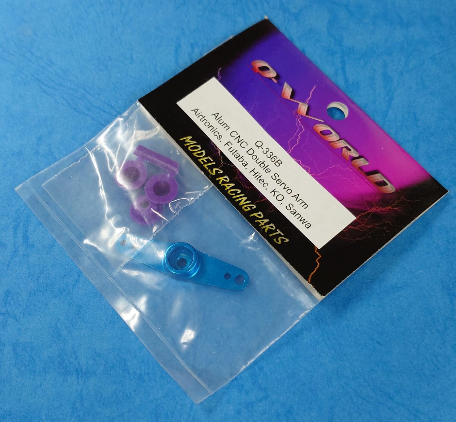 Q-World Q-336B - Alum CNC Double Servo Arm, Blue