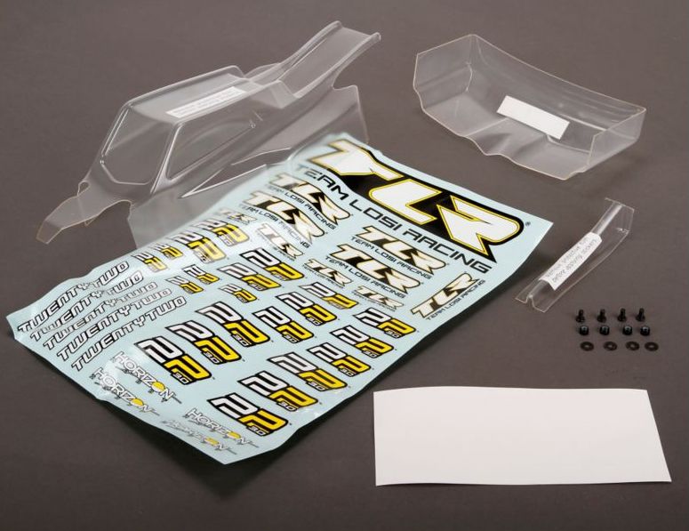 TLR 330007 - Ultra Light Weight Body, Wing, Clear with Stickers (22 3.0)