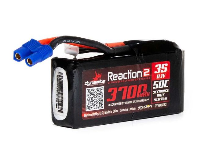 Dynamite DYNB37353 - 11.1V 3700mAh 3S 50C Reaction 2 LiPo Battery: EC3