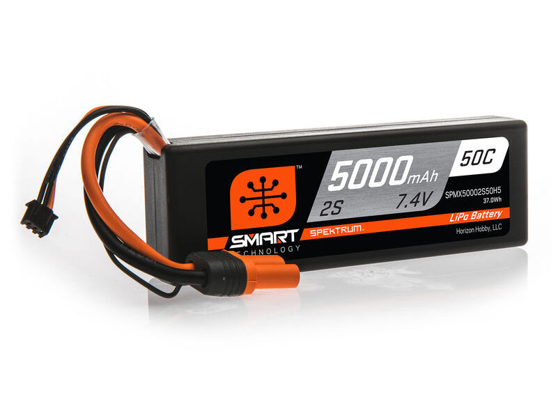 Spektrum SPMX50002S50H5 - 7.4V 5000mAh 2S 50C Smart Hardcase LiPo Battery: IC5