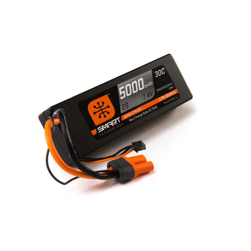 Spektrum SPMX50002S30H5 - 7.4V 5000mAh 2S 30C Smart LiPo Hardcase Battery: IC3