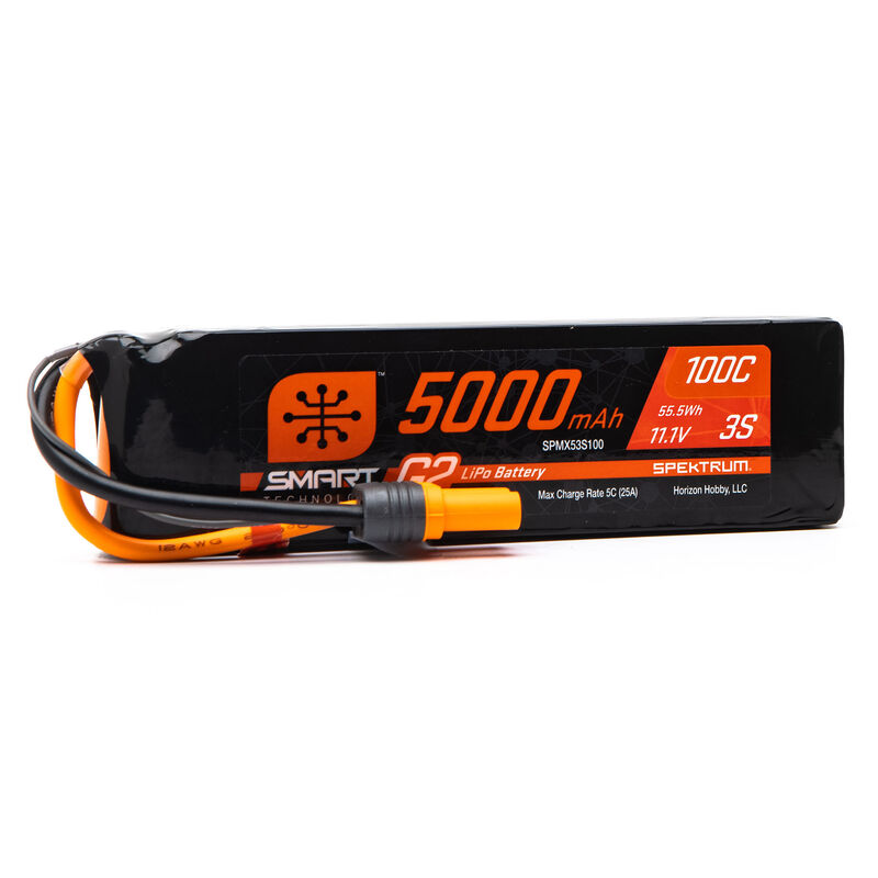 Spektrum SPMX53S100 - 11.1V 5000mAh 3S 100C Smart G2 LiPo Battery: IC5