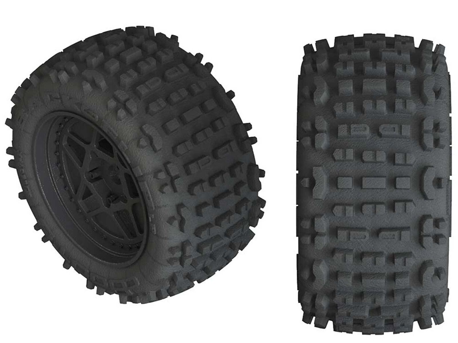 Arrma ARAC9468 (AR550050) - 1/10 dBoots Backflip LP Front/Rear 3.8 Pre-Mounted Tires, 17mm Hex, Black (4S)