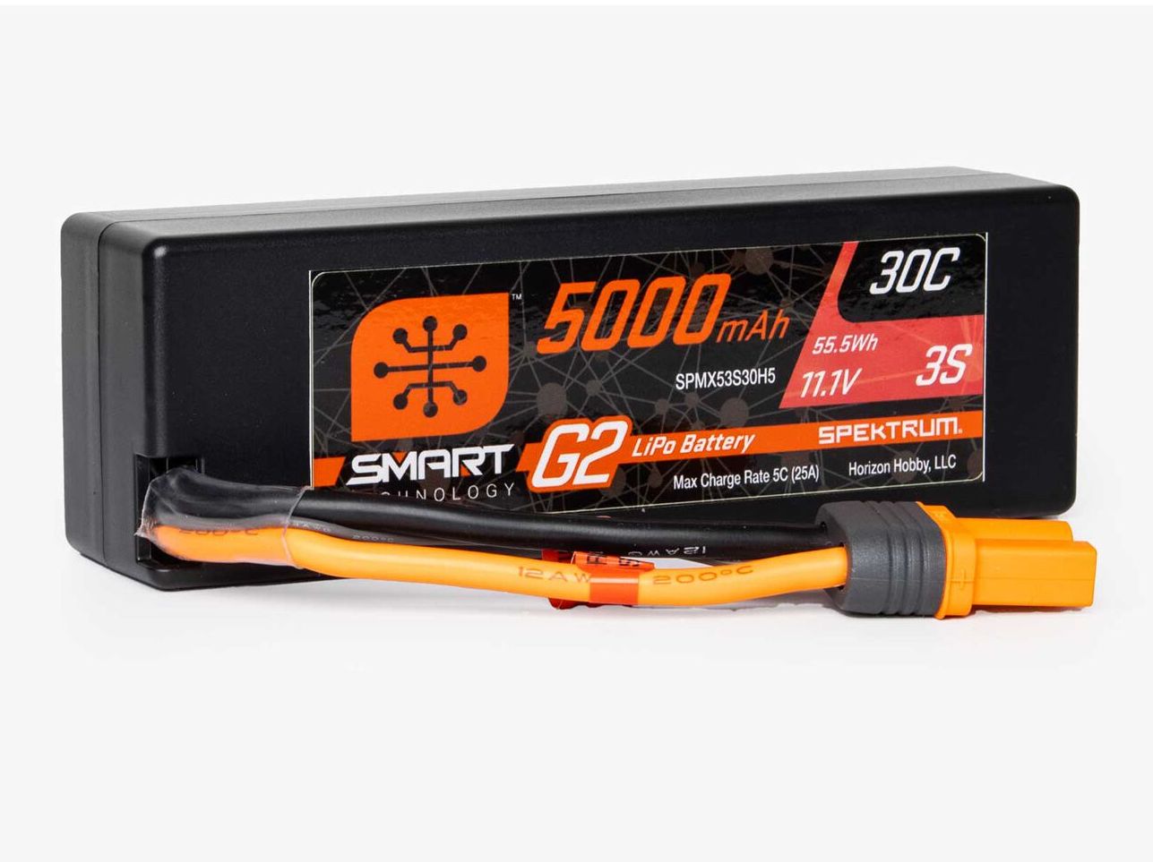 Spektrum SPMX53S30H5 - 11.1V 5000mAh 3S 30C Smart G2 Hardcase LiPo Battery: IC5
