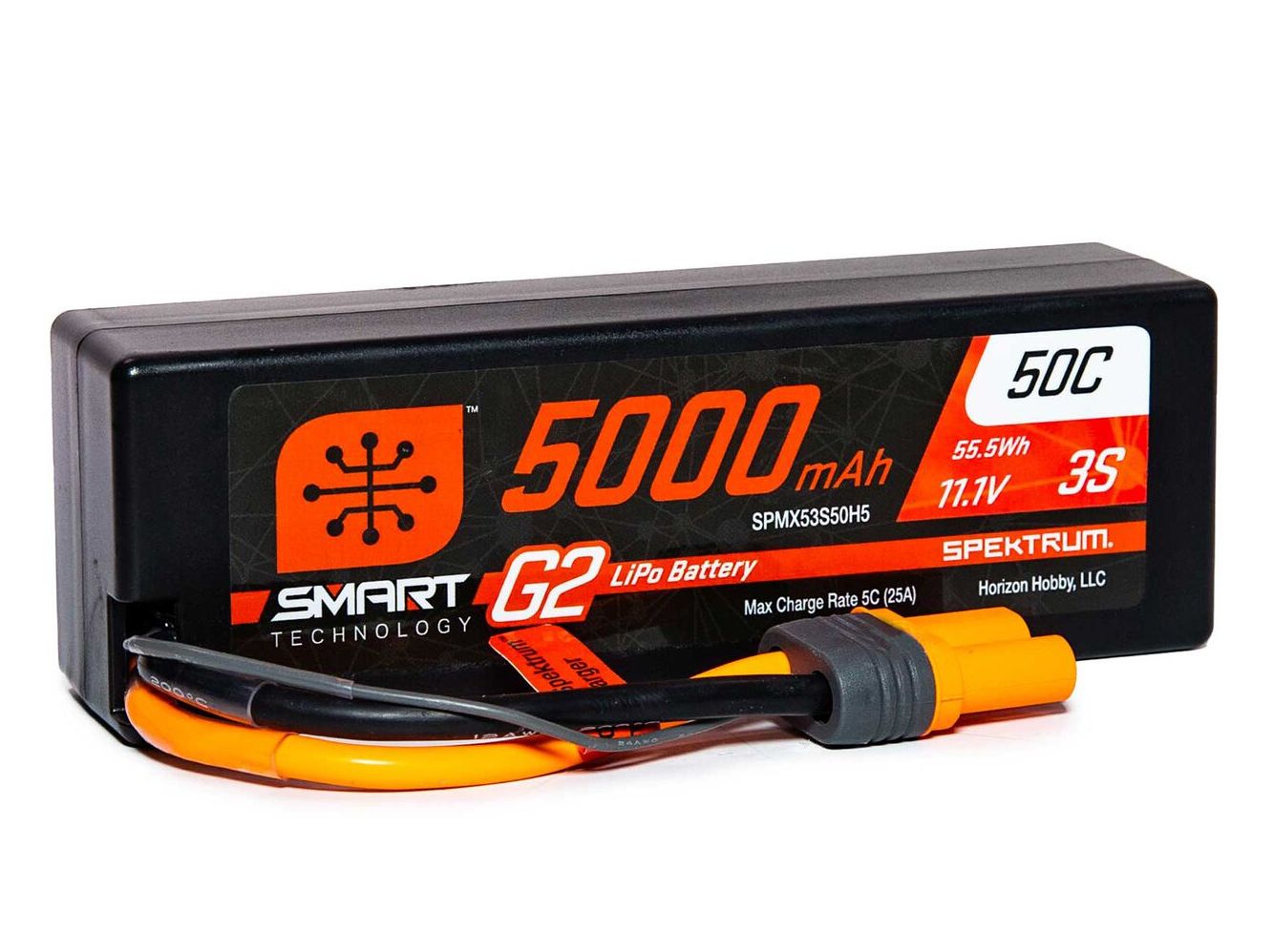 Spektrum SPMX53S50H5 - 11.1V 5000mAh 3S 50C Smart G2 Hardcase LiPo Battery: IC5