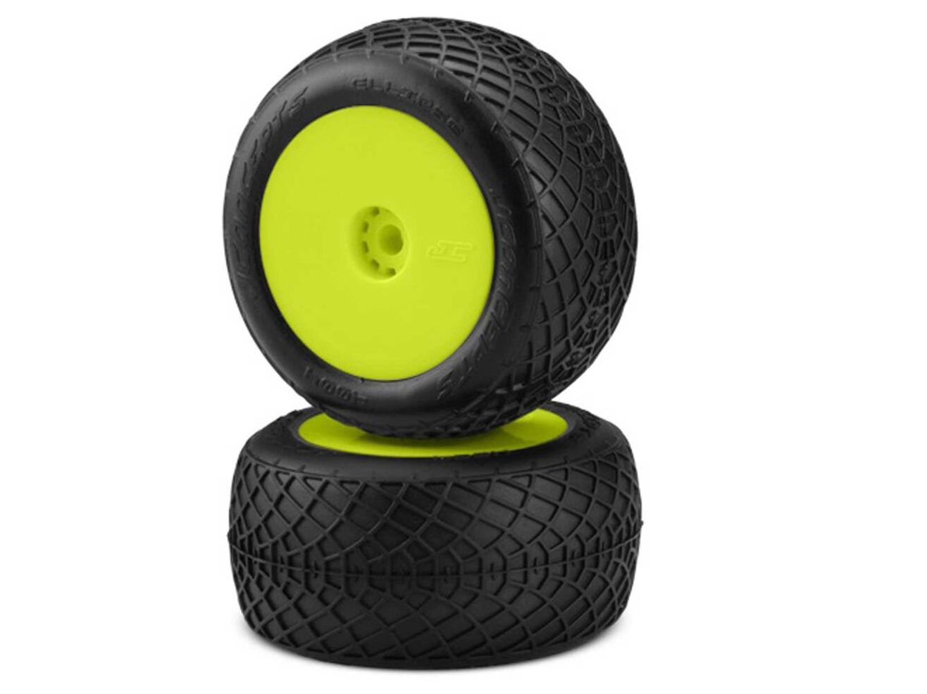 JConcepts 4004-2221 - Ellipse Tires, Rear Mounted Yellow Wheels, Green Compound (Mini-T/B)