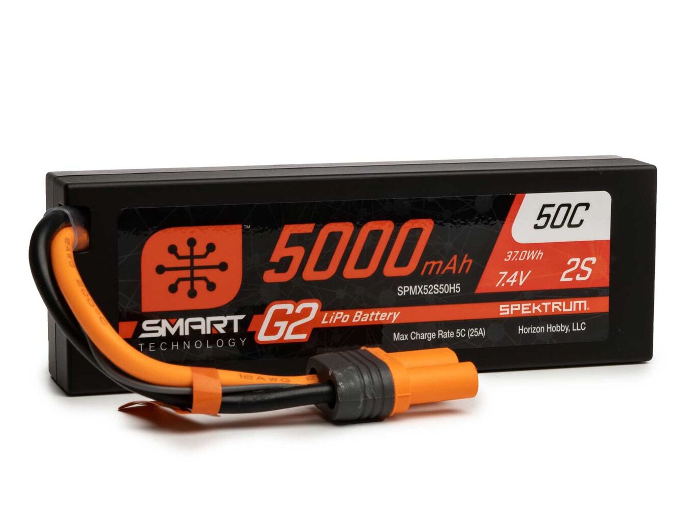 Spektrum SPMX52S50H5 - 7.4V 5000mAh 2S 50C Smart G2 Hardcase LiPo Battery: IC5