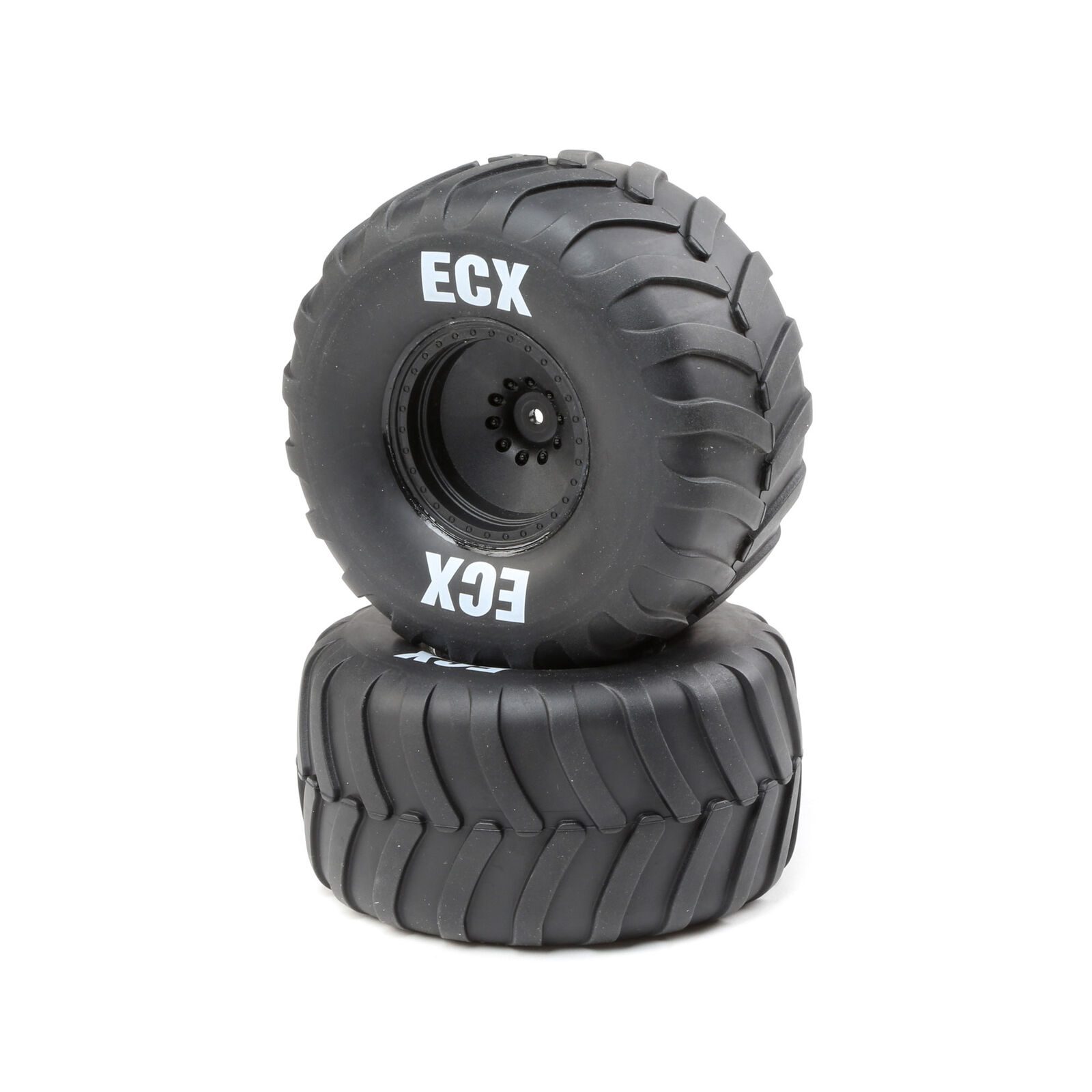 ECX 43016 - R/L Premounted Tire, Black Whl (2): 1/10 2WD AMP Crush